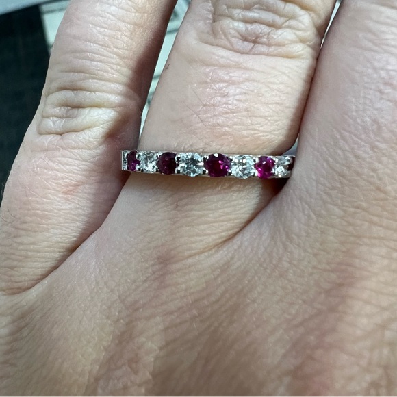 14k White Gold Diamond & Ruby Band Ring - Picture 6 of 8